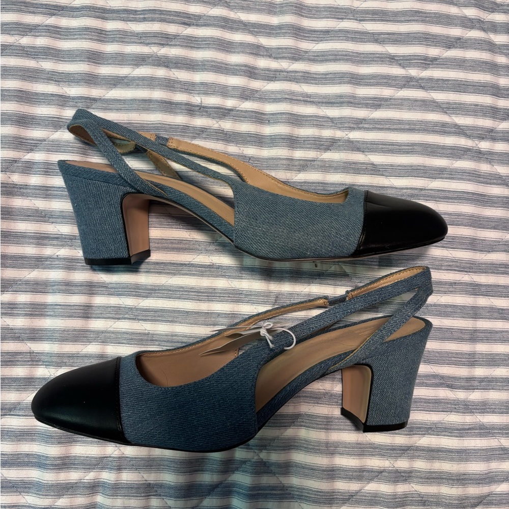 GAP Black and Blue Denim Slingback Heels